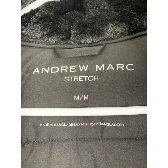 Andrew Marc Stretch Puffer Jacket M Black Removable Fur Hood RGG10697 NWT - Picture 4 of 13